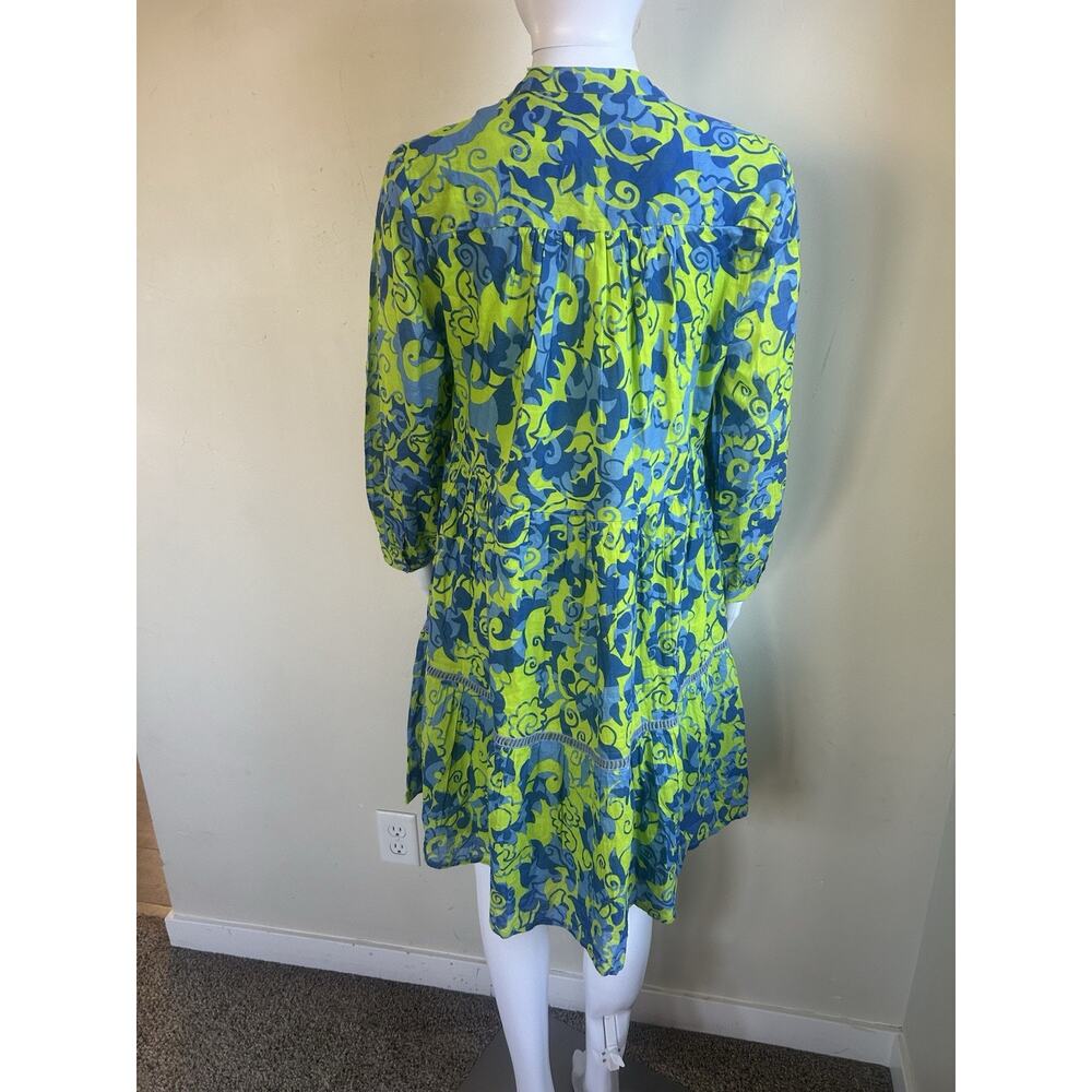 Ro’s Garden Floral Tiered Mini Dress Womens S Blue Green Boho Resort Button - Picture 4 of 14